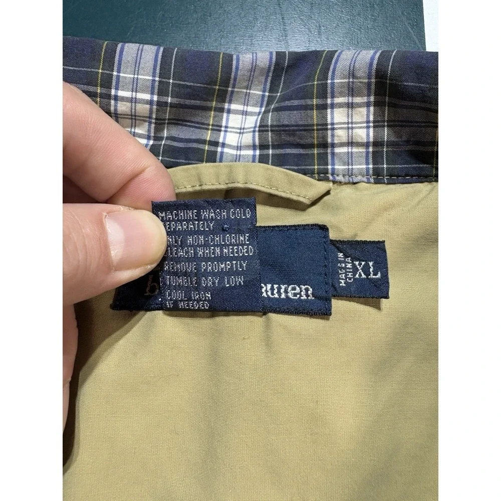 Vintage Ralph Lauren Polo Trench Coat Jacket Mens XL Beige Plaid‎ Collar 90s